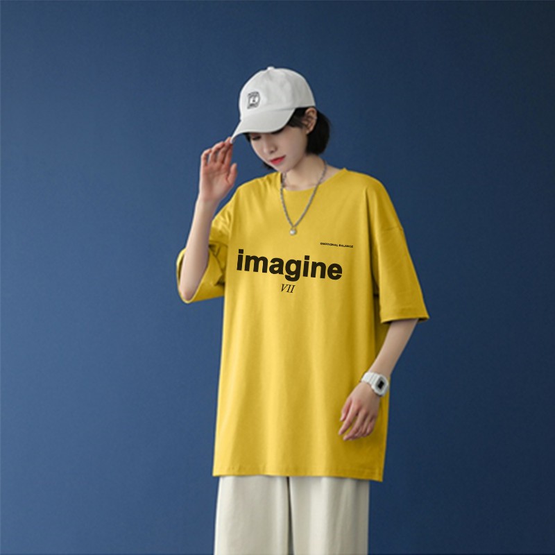 Áo thun nam nữ tay lỡ cổ tròn Imagine vải Cotton co giãn, dày dặn, form rộng - Sammy Shop 96