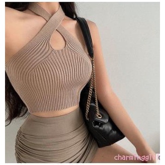 Áo kiểu croptop không tay bó sát màu sắc đơn giản thời trang dành cho nữ