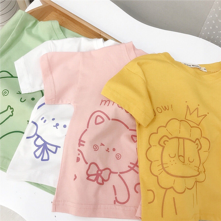 Áo Thun Cotton Tay Ngắn In Họa Tiết Hoạt Hình Phong Cách Hàn Quốc Thời Trang Mùa Hè Cho Nữ