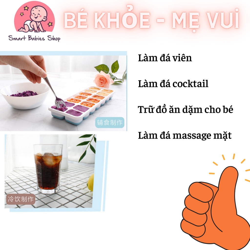 Khay trữ đông, làm đá có nắp đậy, đế silicon an toàn, tiện dụng