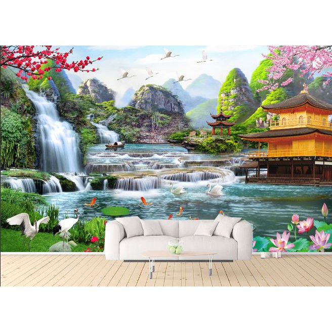 Tranh dán tường 3D sơn thủy - thác nước (Kích thước theo yêu cầu)