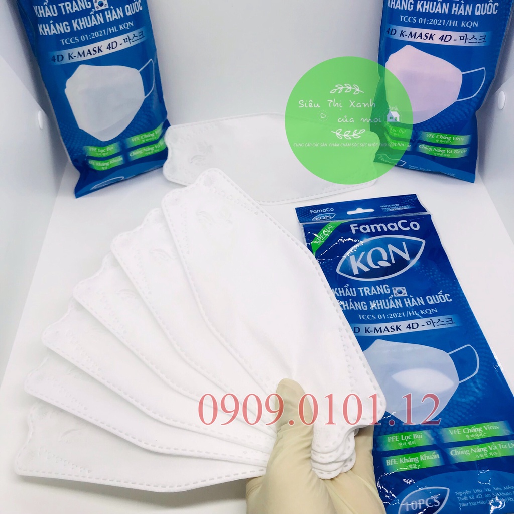 Khẩu trang 4d chính hãng KQN, kf94 mask cao cấp 4 lớp kháng khuẩn nẹp kẽm bịch 10 cái