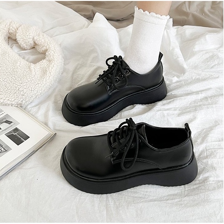 Giày Oxford Nữ Ulzzang Vintage, Kiểu Dáng Lolita Buộc Dây Mũi Tròn Phong Cách Retro, Hàn Quốc - Iclassy_shoes