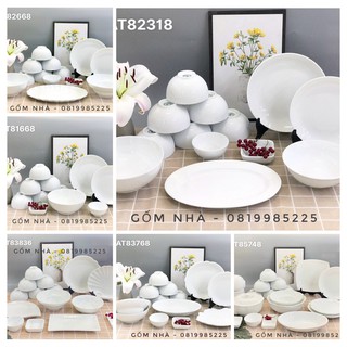 Bát Đĩa Sứ Bộ Đồ Ăn Men Trắng Bộ Chén Dĩa Gốm Sứ Bát Tràng