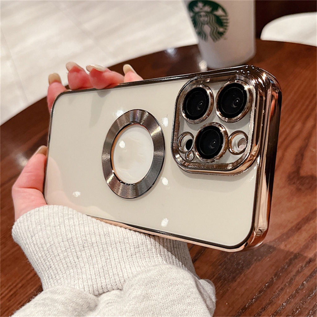 Ốp Điện Thoại Dẻo Trong Suốt Mạ Logo Sang Trọng Có Lỗ Tản Nhiệt Bảo Vệ Camera Cho iPhone 13 12 11 Pro max XR XS X max 7 8 Plus Lưng
