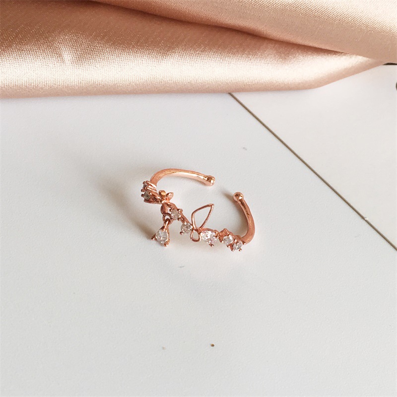 Nhẫn Hình Cánh Bướm Và Hoa Đính Đá Zircon Màu Vàng Hồng Xinh Xắn Cho Phụ Nữ