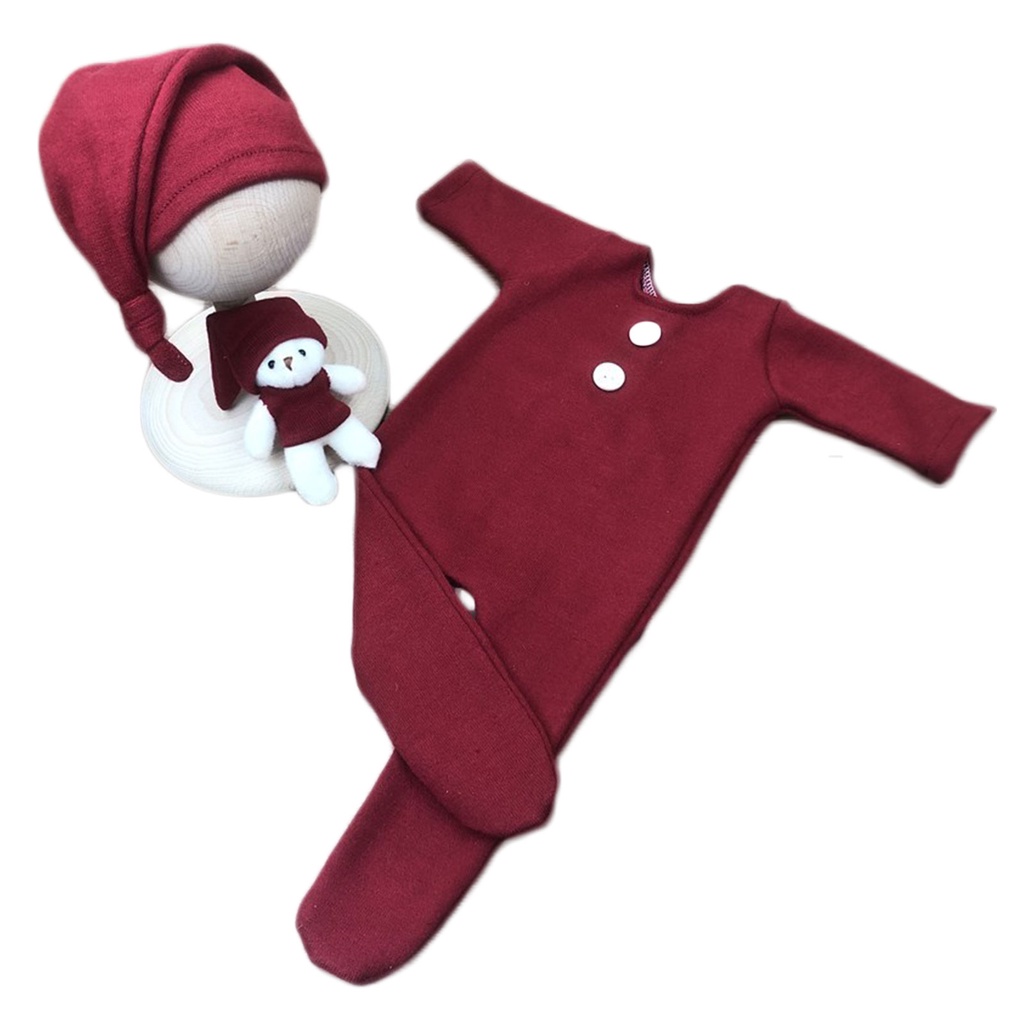 Set Đồ 3 Món Gồm Áo Liền Quần Tay Dài Và Nón Đội Dành Cho Búp Bê Sơ Sinh Chụp Hình