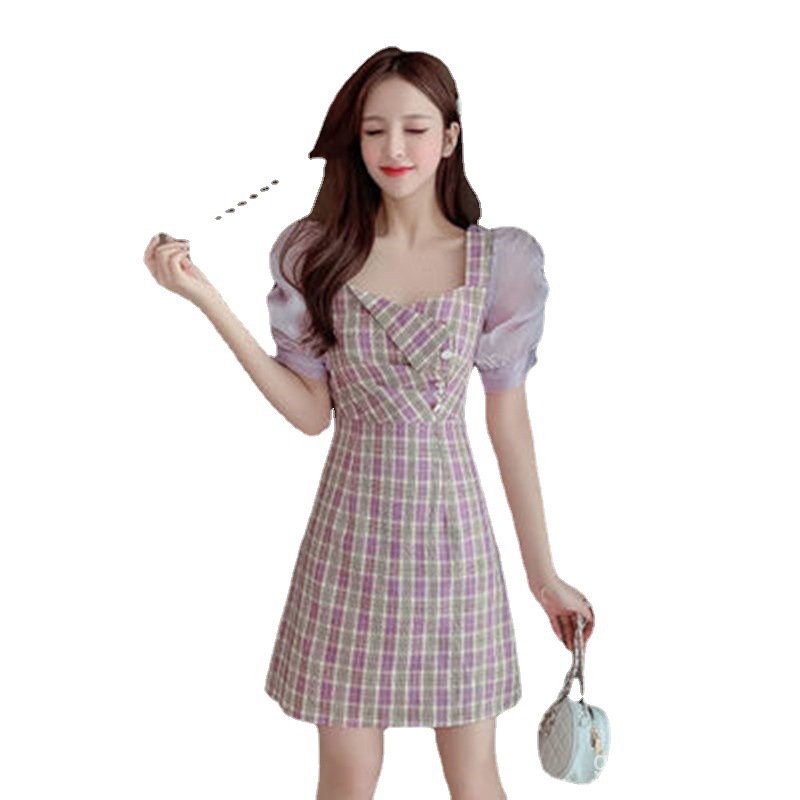 Floral Dress Casual Dress Puff Sleeve Retro Plain Floral Print Square Neck Lace Up Bubble Sleeve Dress with Sleeves | BigBuy360 - bigbuy360.vn