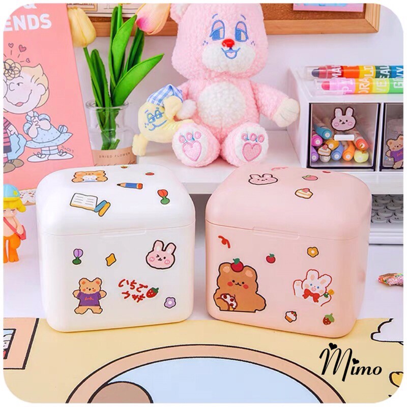 Hộp đựng son đa năng 20 ô có gương soi kèm sticker kiểu Hàn  để bàn xinh xắn 4 màu cute