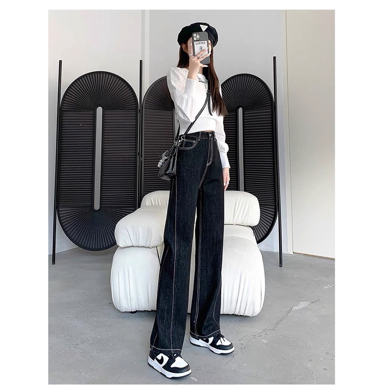 Quần jeans nữ ống rộng cạp cao rộng GUGUNO