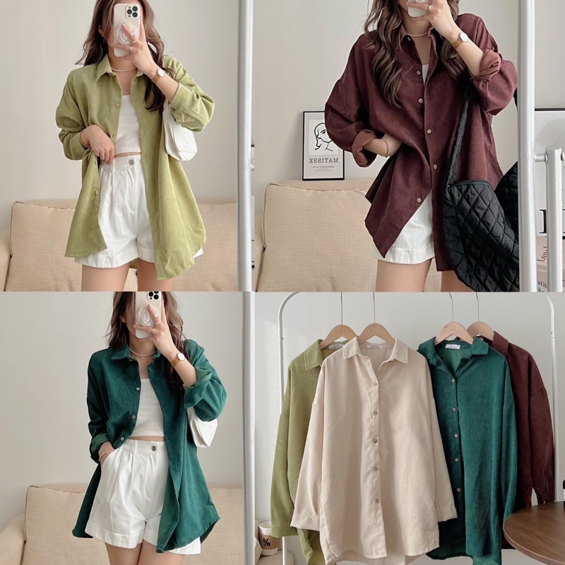 [Anh that/Video] Áo Sơ Mi Nhung TĂM Unisex Form Rộng Ulzzang Hàn Quốc - Áo sơ mi nữ phong cách kiểu màu Vintage