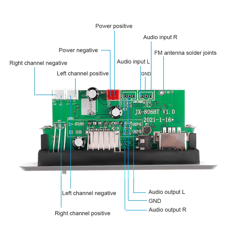 Bộ giải mã âm thanh kết nối bluetooth 5.0 không dây 50w 2x25w dc 12v và điều khiển từ xa cho xe hơi