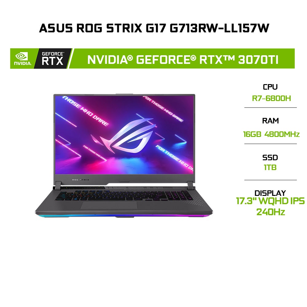 Laptop ASUS ROG Strix G17 G713RW-LL157W R7-6800H 16G 1TB GeForce RTX™ 3070Ti 8G