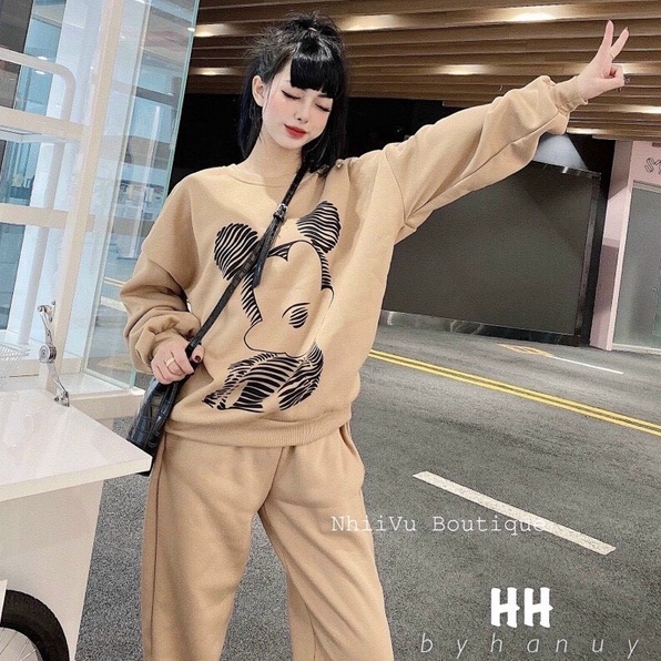 Set thể thao tay dài in hình gấu năng động siêu xinh cho các nàng