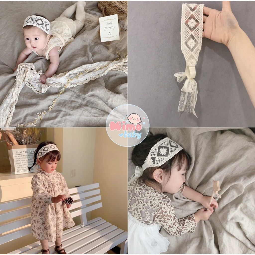 Băng đô bé gái - Mẫu ren trắng kiểu tiểu thư Mimo baby BD28