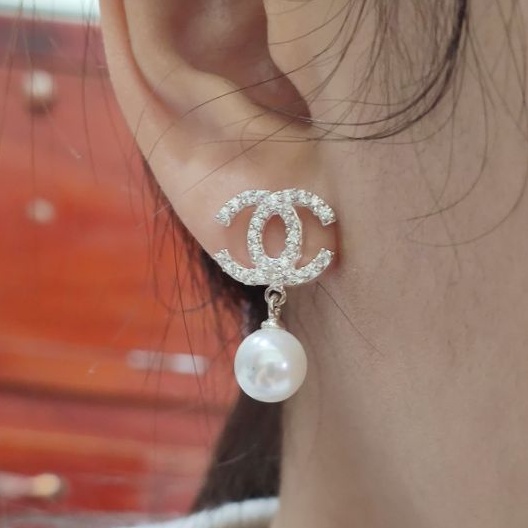 Bông tai bạc Van Jewelry V10604 Bông chữ X mix ngọc nhân tạo bạc ta