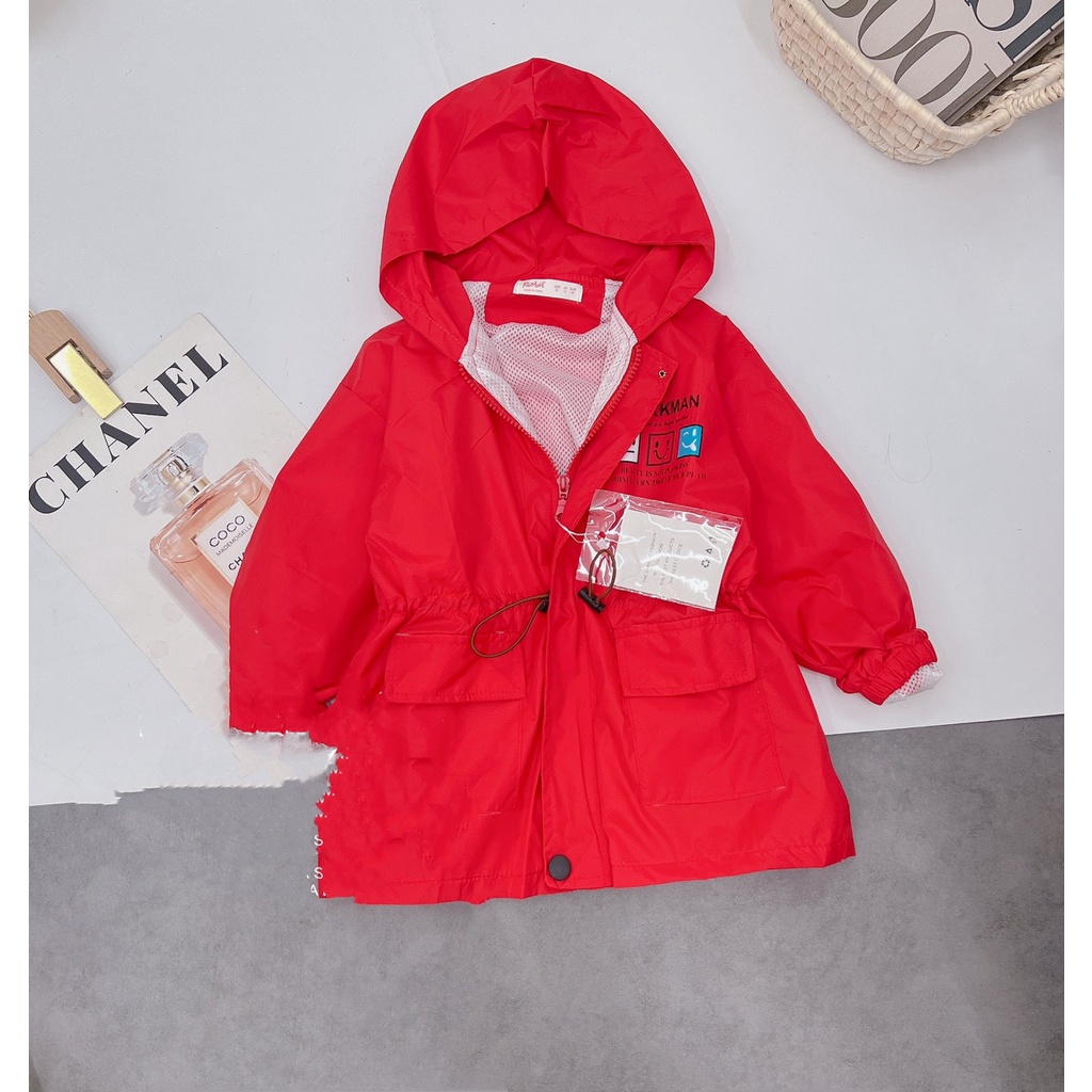 Áo khoác cho bé gái, bé trai, áo khoác gió size đại vải chính phẩm 2 lớp có dây rút eo dáng parka cho bé 26-38kg