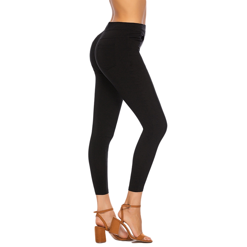 Quần legging lưng cao màu trơn phối khoá kéo hợp thời trang