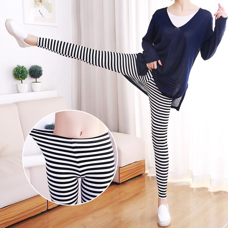 Quần Legging Dài Co Giãn Họa Tiết Sọc Ngựa Vằn Trắng Đen Thời Trang Xuân Thu Mới Cho Nữ