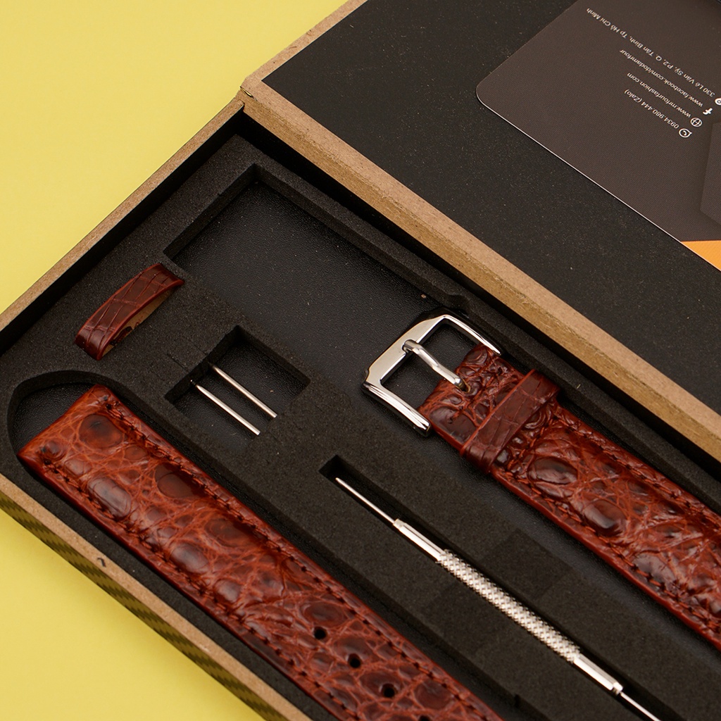 Dây Đồng Hồ Da Cá Sấu Nâu Đỏ - Dây Da Đồng Hồ MrFour | Crocodile Leather Watch Bands