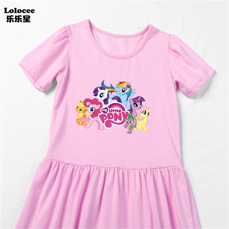 Thời trang mới cho bé gái Váy của tôi Little Pony Dress Trẻ em bằng bông mềm Quần áo kỳ lân mùa hè