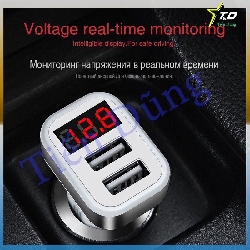 Tẩu sạc trên xe ô tô Hoco Z3 có 2 cổng USB dòng ra 3.1A màn LED hiển thị dòng và công xuất