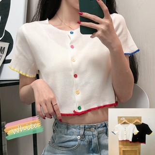 Áo croptop len mỏng nút màu Freesize