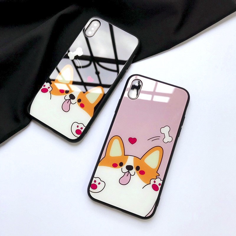 Ốp lưng iphone kính cặp đôi cún yêu case 14plus 14 pro max 13 12 promax 11 mini 6 6s 7 8 plus x xr xs Se