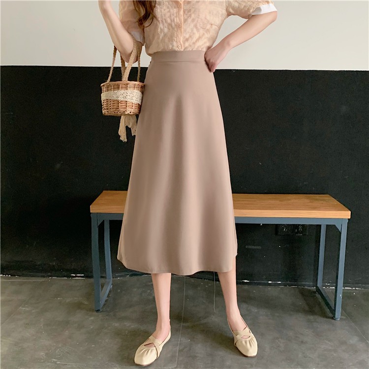 Chân váy midi Xiaozhainv lưng cao form chữ A đơn giản dễ phối đồ | BigBuy360 - bigbuy360.vn