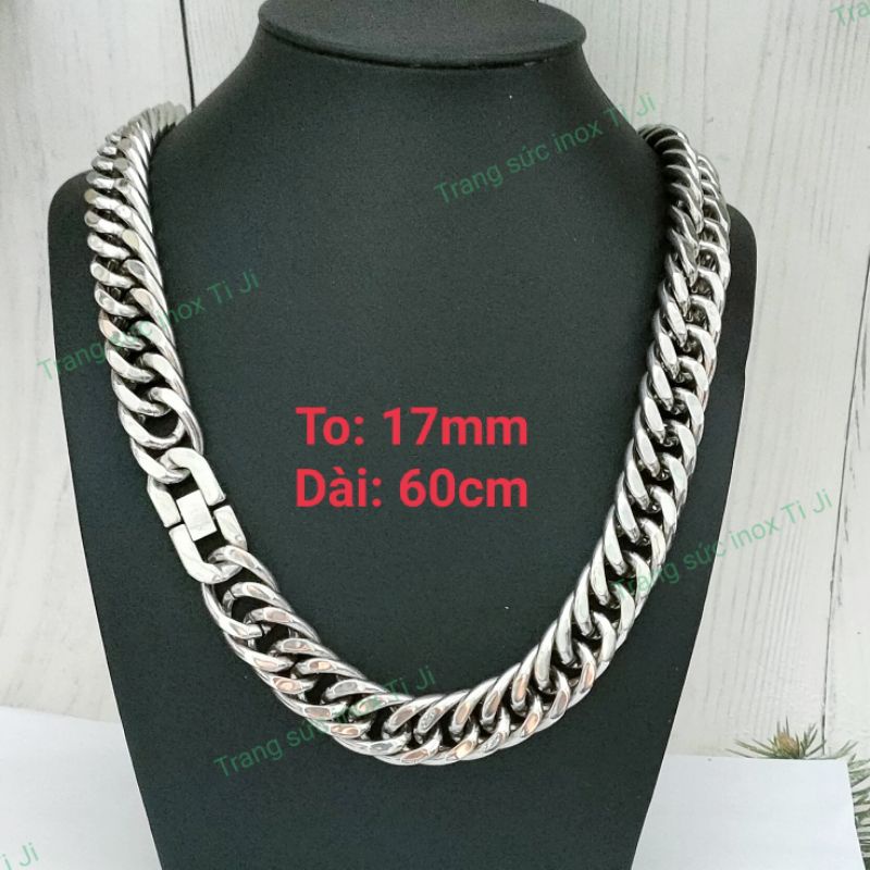 Dây chuyền nam inox kiểu lặc đôi khóa hộp to 17mm không đen