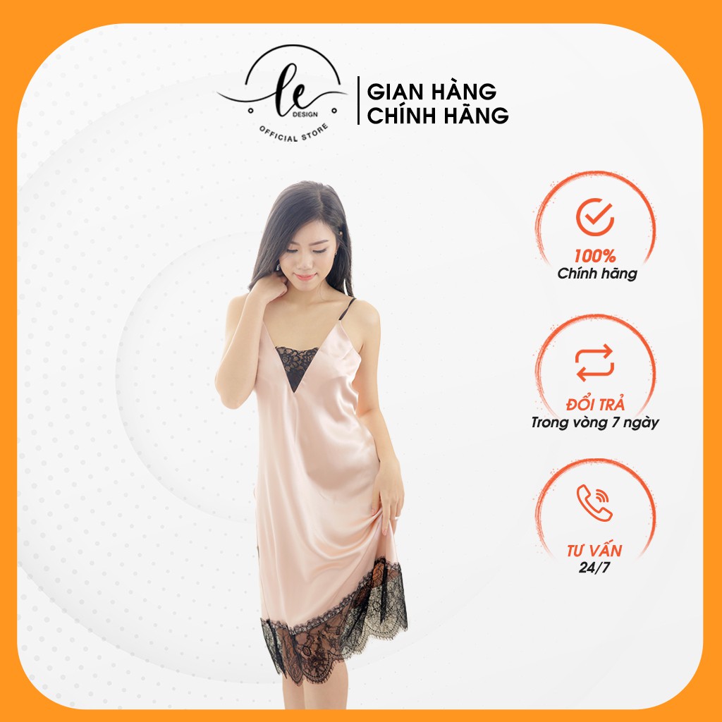 Váy Ngủ 2 Dây Sexy LE.DESIGN Thiết Kế Dáng Suông Hở Lưng Chân Váy Phối Ren Chất Liệu Lụa Mềm Mại Cao Cấp