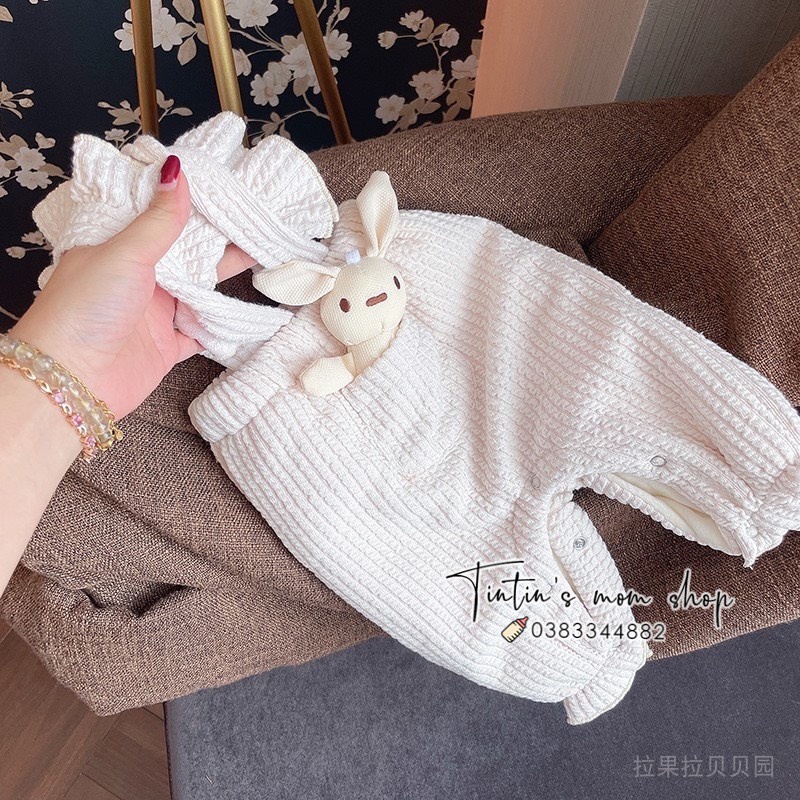 Yếm nhung dài lót bông nỉ dày cho bé gái 3-24M