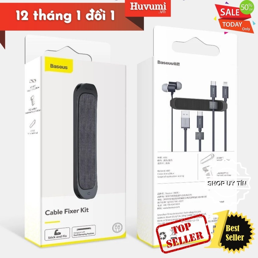 [Chính Hãng - Sẵn] Bộ dụng cụ cố định dây cáp Baseus Kaka Fixer Kit (Kèm 15 dây xé dán Velcro - Vàng/ Đen/ Đỏ) - LV626