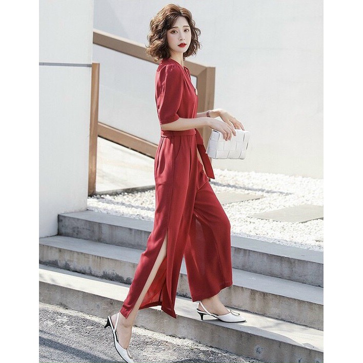 Jumpsuit Đẹp Hàng Chất, Jumsuit Lửng Xẻ Tà Dây Nơ Giá Tốt Nhất