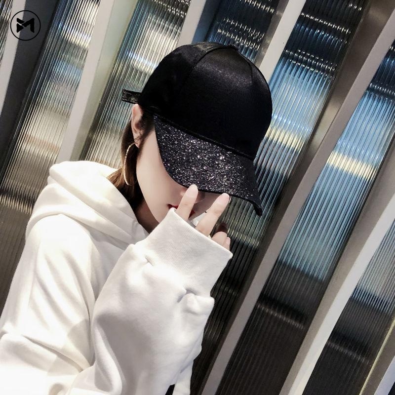 Mũ Lưỡi Trai Cotton Satin Chống Nắng Đính Sequin Chữ Thời Trang Hip Hop Phiên Bản Hàn Quốc