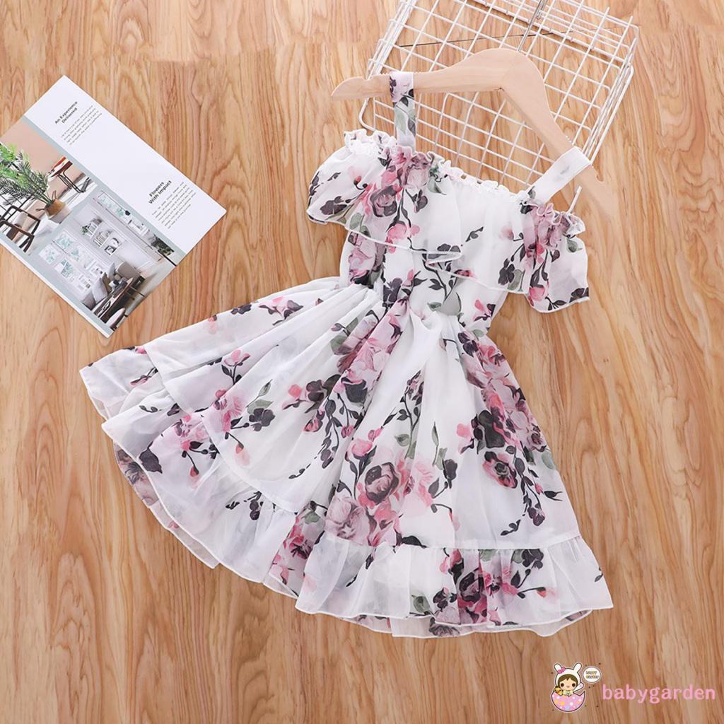 Đầm Hoa Trễ Vai Thời Trang Dành Cho Bé Gái