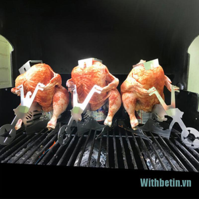 【Withbetin】Portable Chicken Stand Beer Motorcycle Bbq Stainless Steel Rack With Glasses