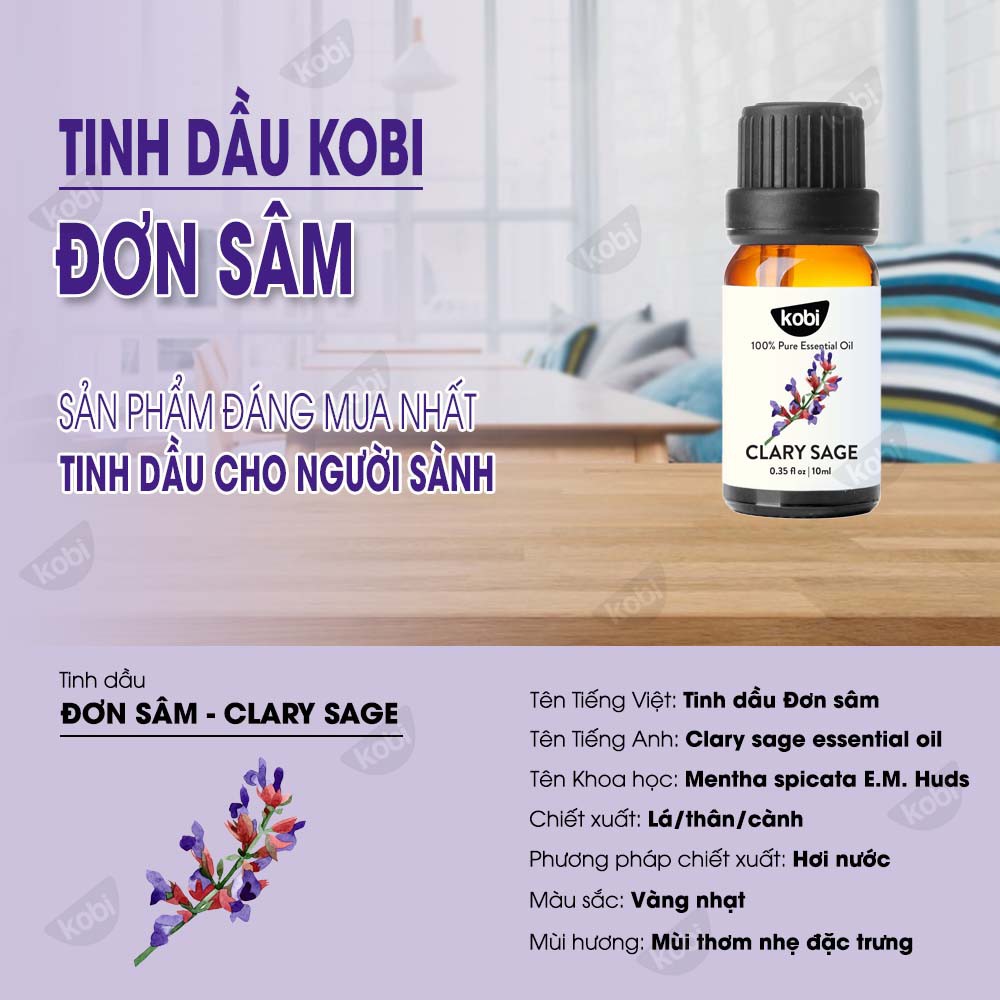 Tinh dầu Đơn Sâm Kobi Clary Sage essential oil giúp giảm stress, chống trầm cảm hiệu quả - 10ml