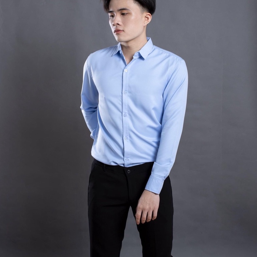 Áo sơ mi nam dài tay vải lụa mịn thoáng mát