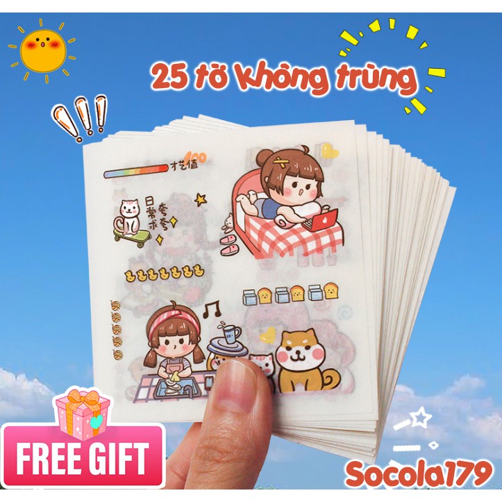 Set 25 tờ sticker siu cute dán trang trí, không trùng hình