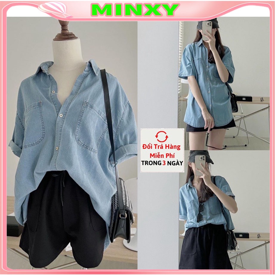 Áo sơ mi jean , form rộng, hàng QC chất lượng khỏi bàn,sm bò cũng xinh xắn-Minxy shop