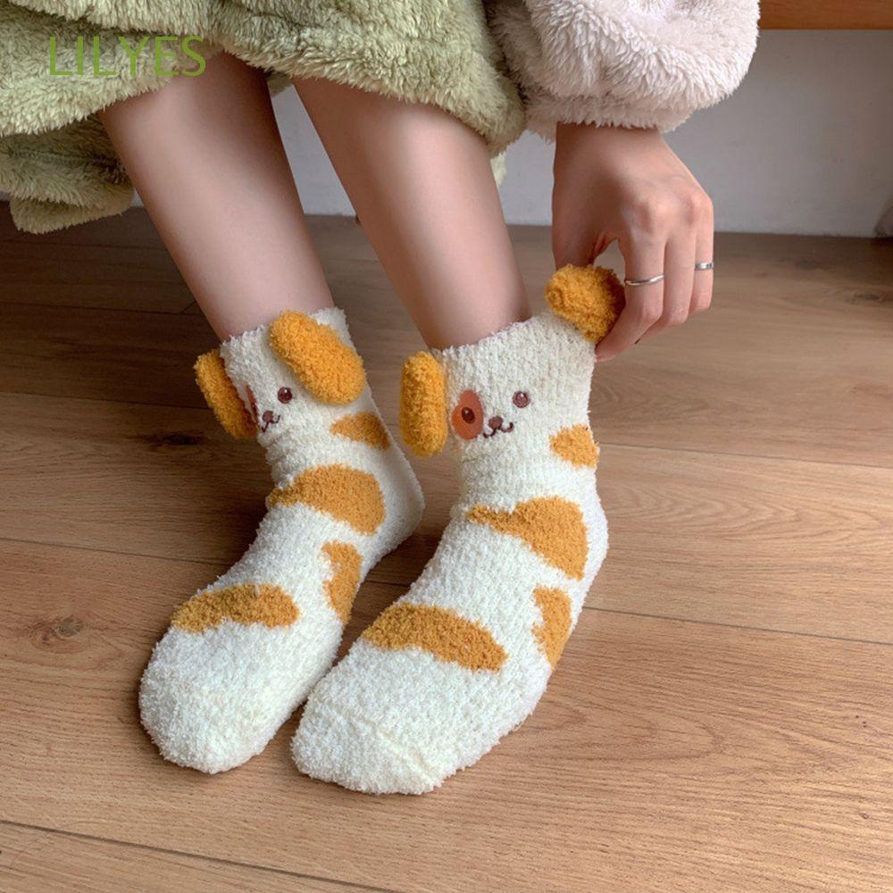 Vớ Cotton Dày Cổ Cao Vừa Họa Tiết Chú Cún Dễ Thương Thoáng Khí Ấm Áp