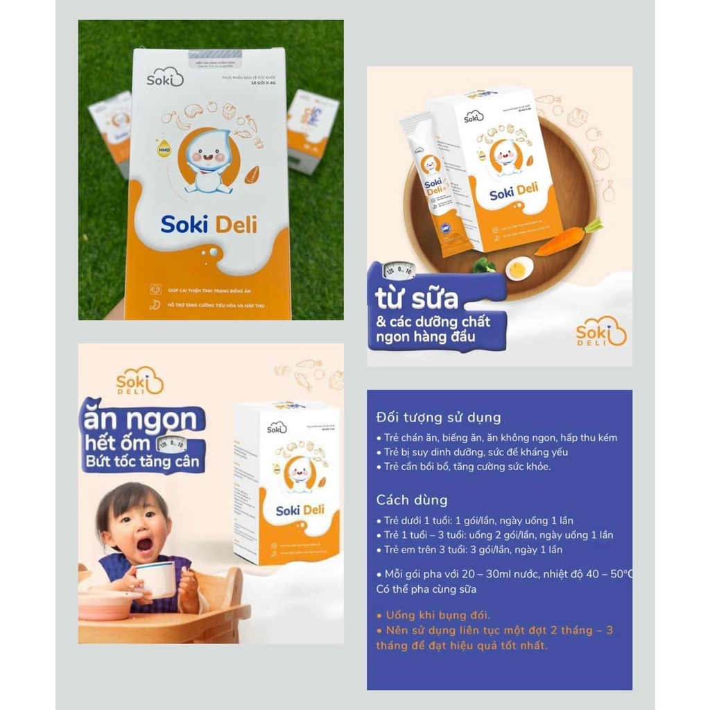 Soki Deli bột hòa tan giúp trẻ ăn ngon hết ốm, tăng cân, tiêu hóa khỏe 1 Hộp x 18 Gói x 4g