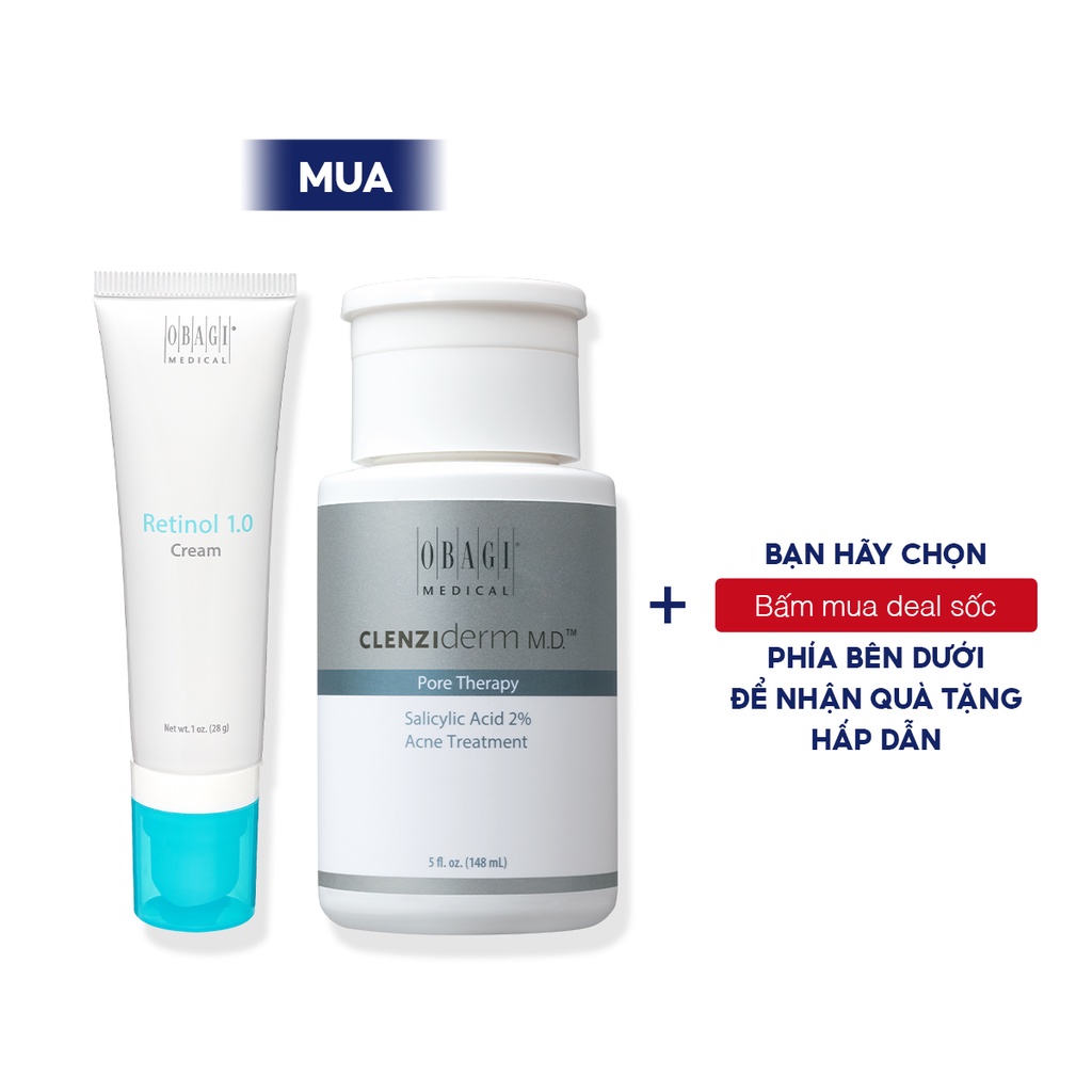Bộ đôi chống lão hoá, ngừa mụn OBAGI 360 Retinol 1.0 28gr+Obagi Clenziderm Pore Therapy 148ml