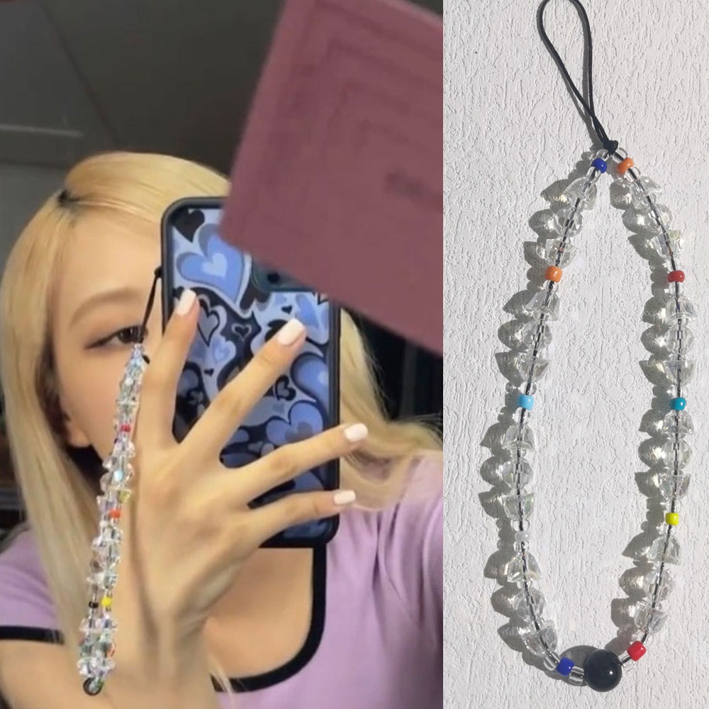 Ốp Điện Thoại Acrylic Pha Lê Chống Thất Lạc Có Dây Đeo Dạng Chuỗi Hạt Pha Lê