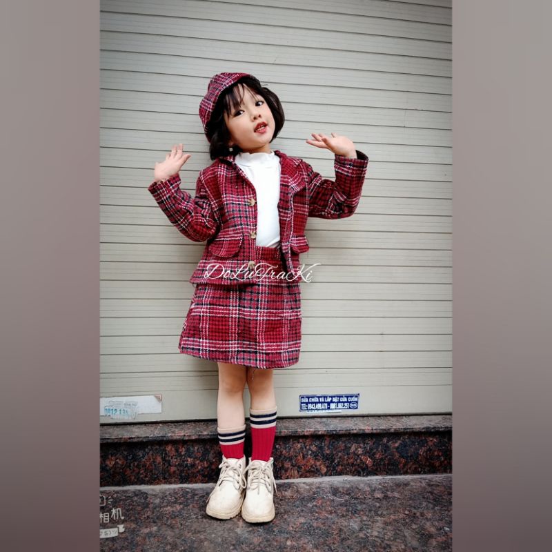 Set  dạ đỏ nơ bé gái 2023 về