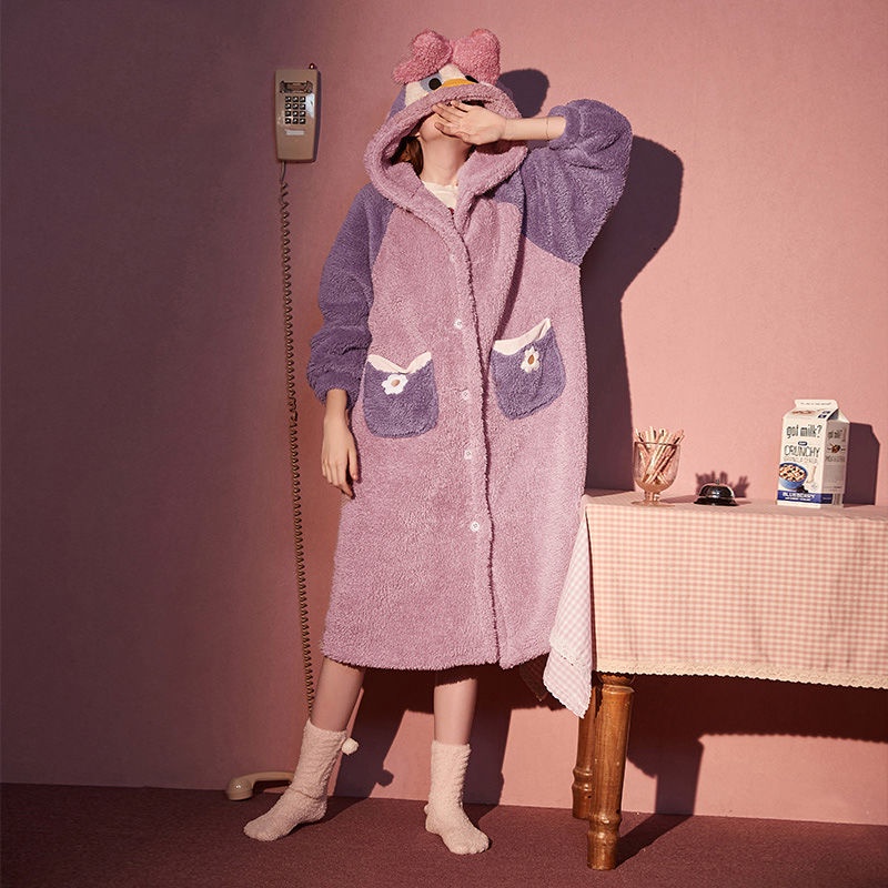 ❤️❤️Áo Choàng Ngủ Dáng Dài Vải Len Lông Cừu San Hô Thời Trang Thu Đông Cho Nữ