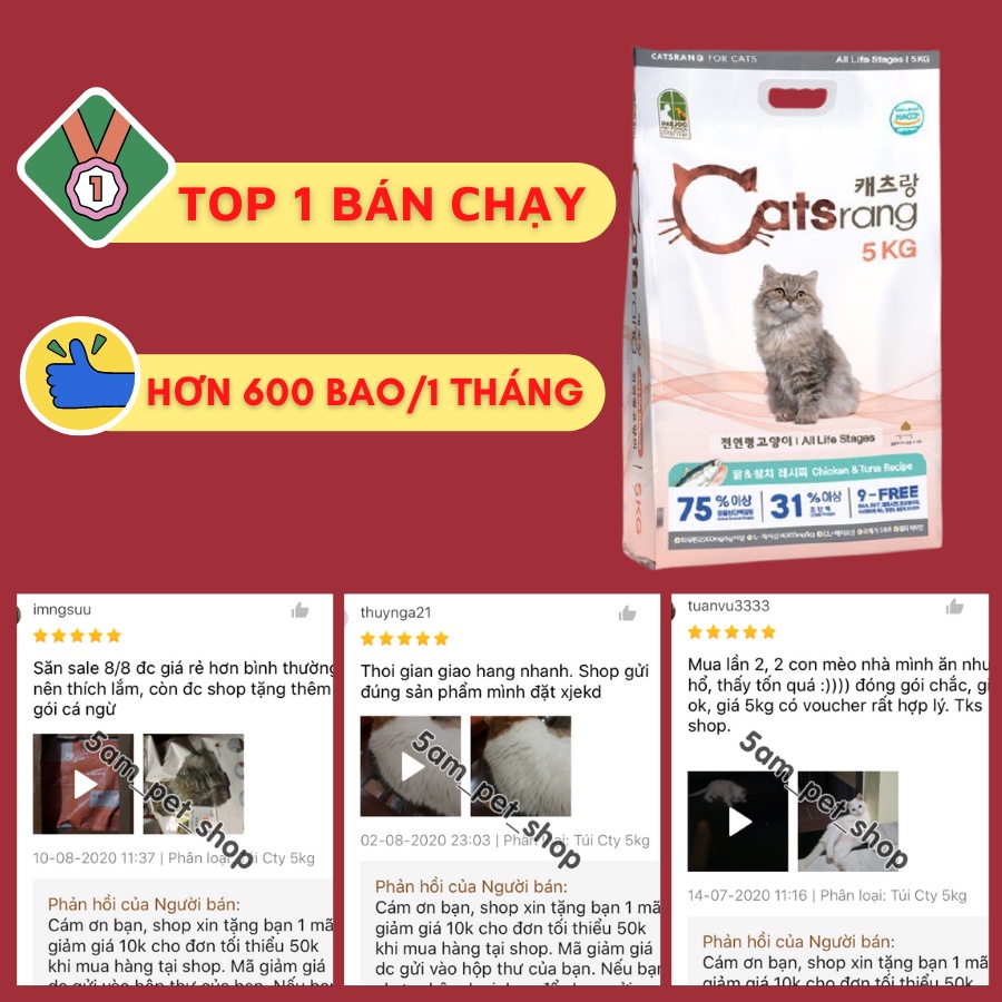 Catsrang 5kg New - thức ăn hạt cho mèo mọi lứa tuổi date mới (HSD 18 tháng)