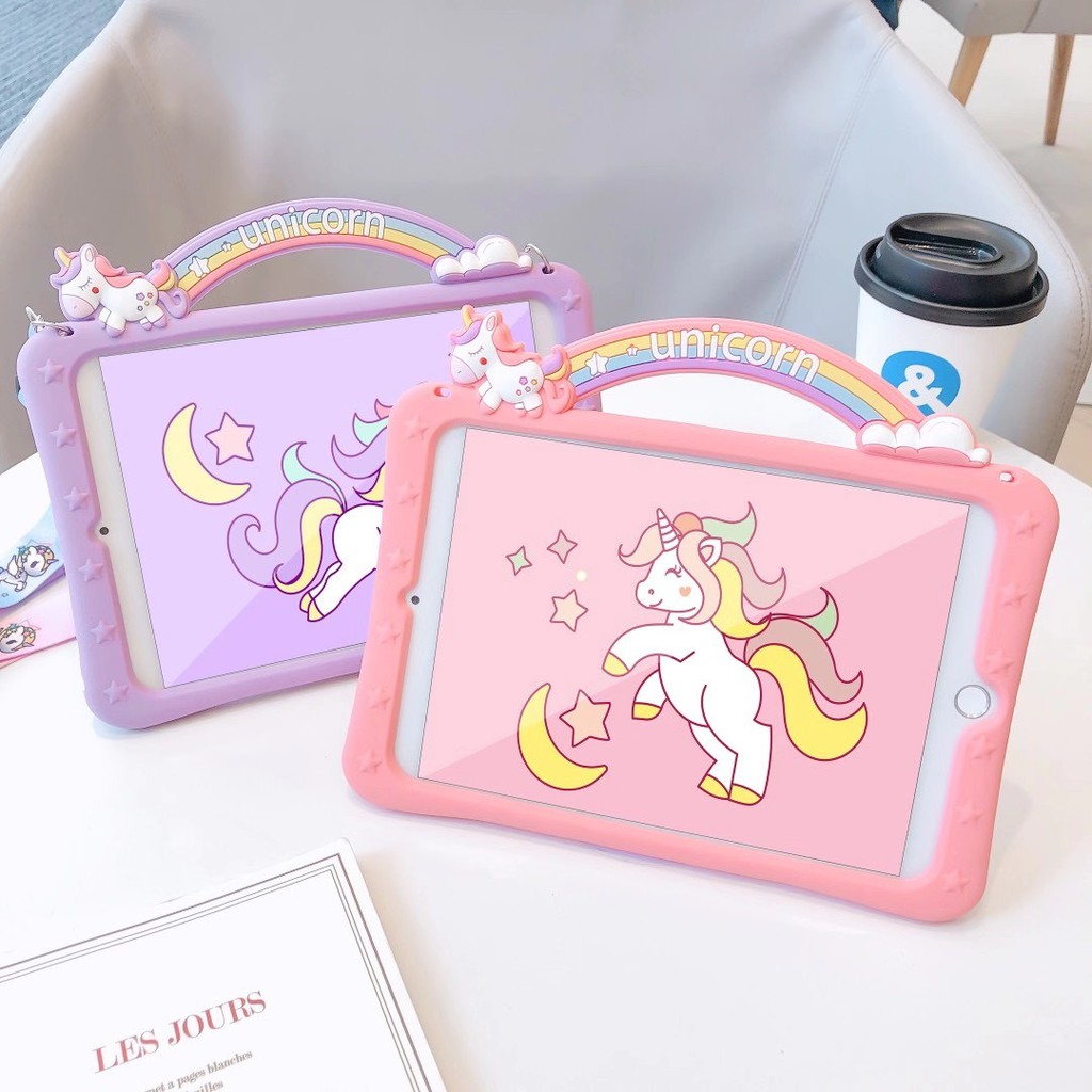 Ốp máy tính bảng silicon họa tiết chú kỳ lân có giá đỡ chống rơi vỡ iPad5/6/pro9.7/iP