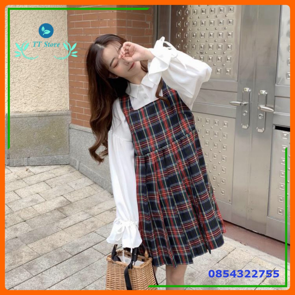 (mới) VÁY YẾM BABYDOLL CARO NỮ - ĐẦM MINI 2 DÂY BẢN TO KẺ SỌC ĐỎ ĐEN ULZZANG -👗TTshop👑